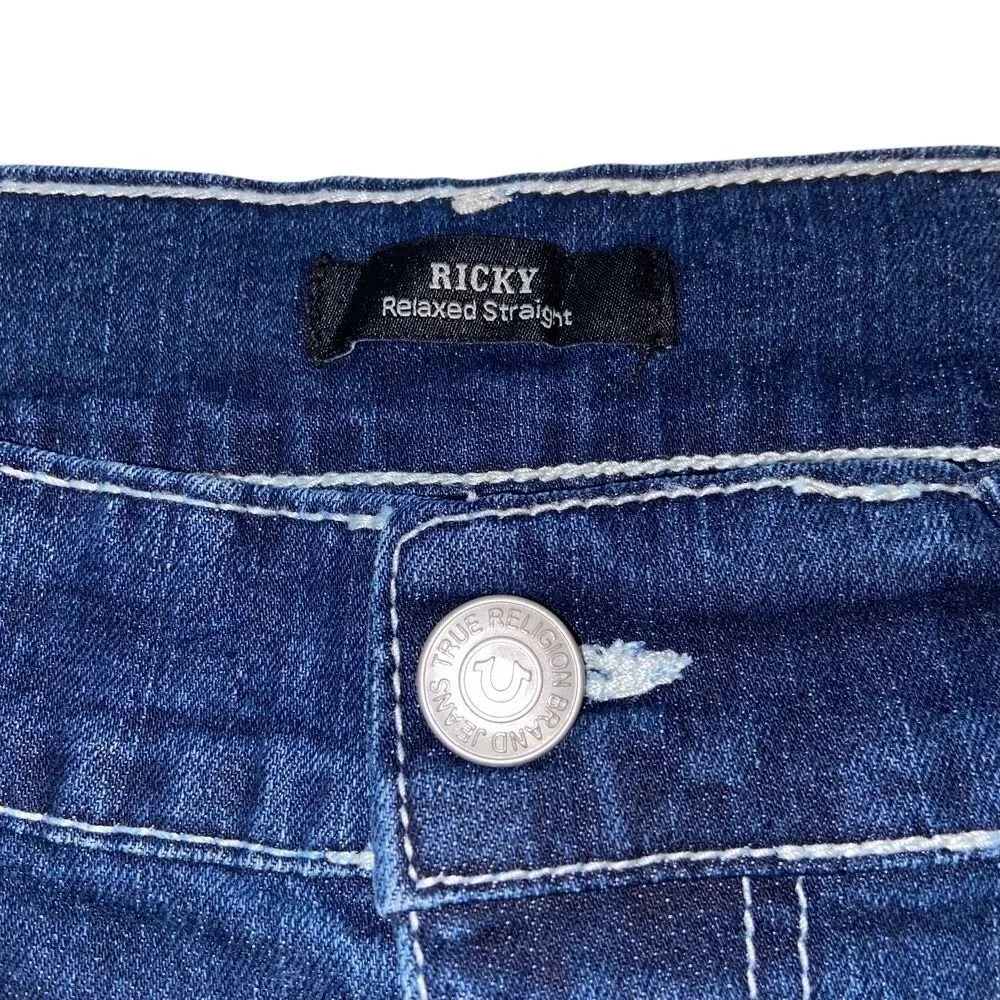 True Religion Ricky Relaxed Straight Jeans Dark Hibernation Wash Size 36x34 NEW